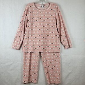 Charter Club Intimates Pink Sheep Print Waffle‎ Knit Pajama Set Women's Large